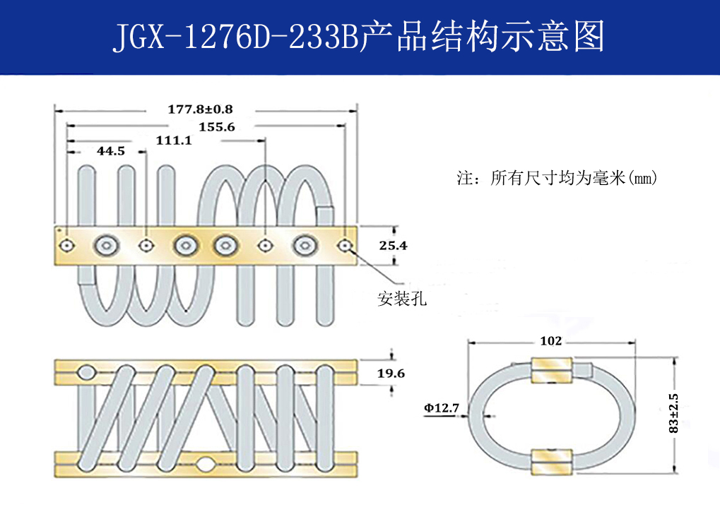 JGX-1276D-233B多應(yīng)用鋼絲繩隔振器結(jié)構(gòu)